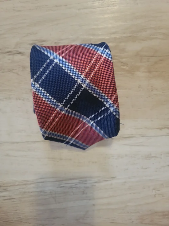 Nautica Red & Navy Plaid Men's Tie - Picture 3 of 3